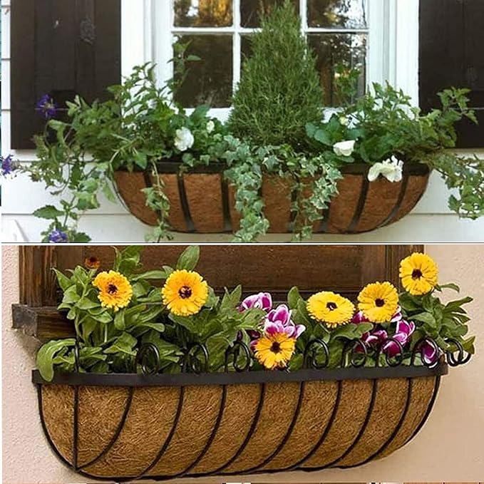 bboUod 2 pcs Garden Coconut Planter Liners Preformed Window Box Liners Natural - Image 4
