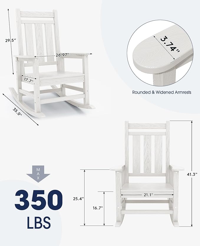 KINGYES Oversized Outdoor Rocking Chair, All-Weather Patio Rocking Chairs - Image 5