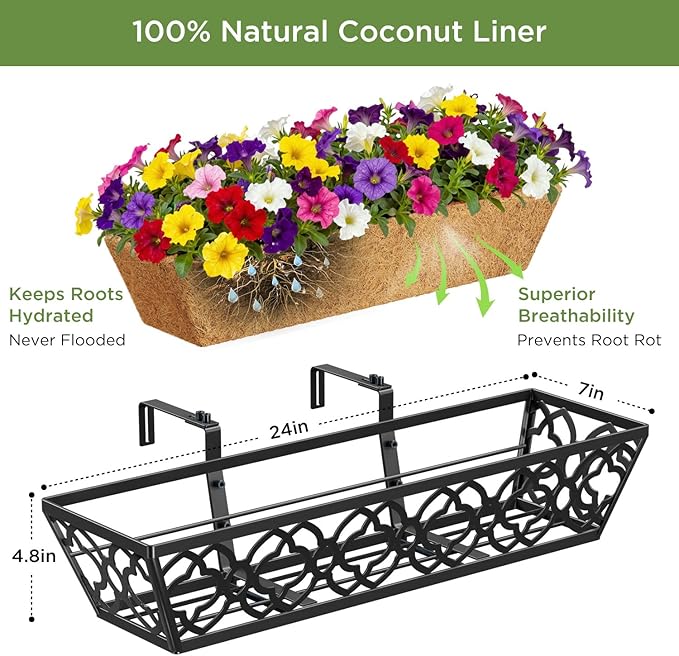 Y&M Flower Boxes for Deck Railings 24inch 4packs, Deck Railing Planter Boxes - Image 3