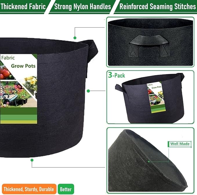 3-Pack 40 Gallon Thickened Plant Grow Bags Large Heavy Duty Garden Bag Fabric - Image 6