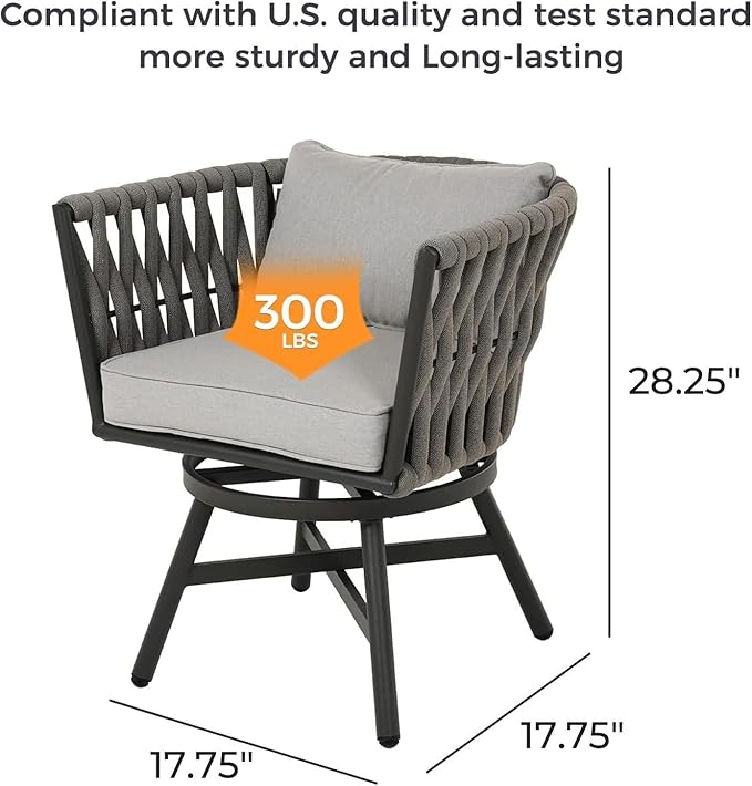 Grand patio Swivel Rope Wicker Chairs Set of 2, Patio Dining Chairs - Image 2