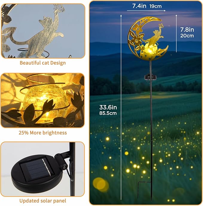 JOBOSI Solar Moon Cat Decorative Gift, Solar Moon Cat Ground Stake Light - Image 4