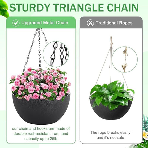 12 inch Hanging Planters for Indoor Plants, 2 Pack Planters for Outdoor Plants - Image 2