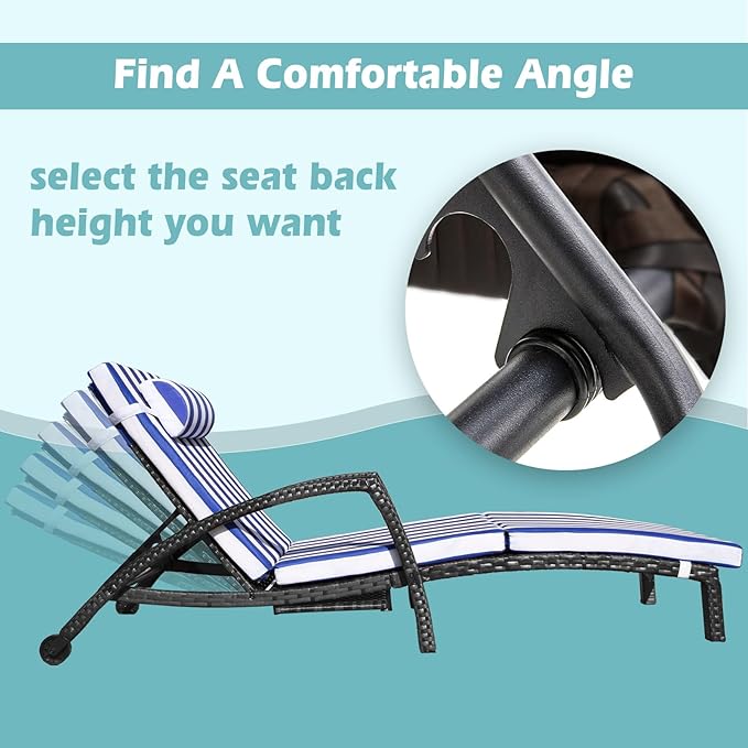 Chaise Lounge Chairs Outdoor Set of 2, Comfy Outside Wicker Patio Pool Lounge - Image 2