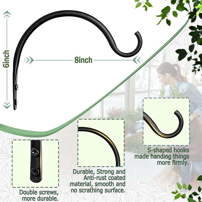 Qiang Ni Hanging Plant Bracket Hooks: 8 Inch Wall Plant Hook Planters and Decor - Image 4