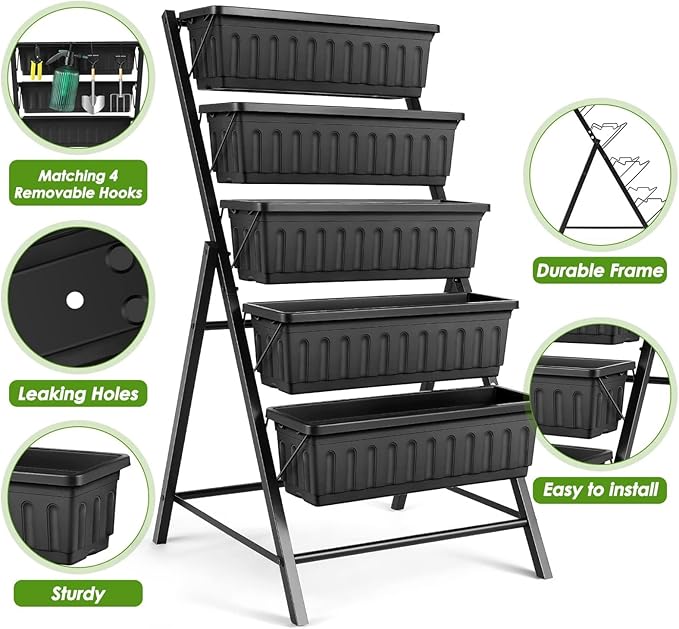 SEJOV 4FT Vertical Raised Garden Bed, 5 Tiers Elevated Planter Box - Image 3