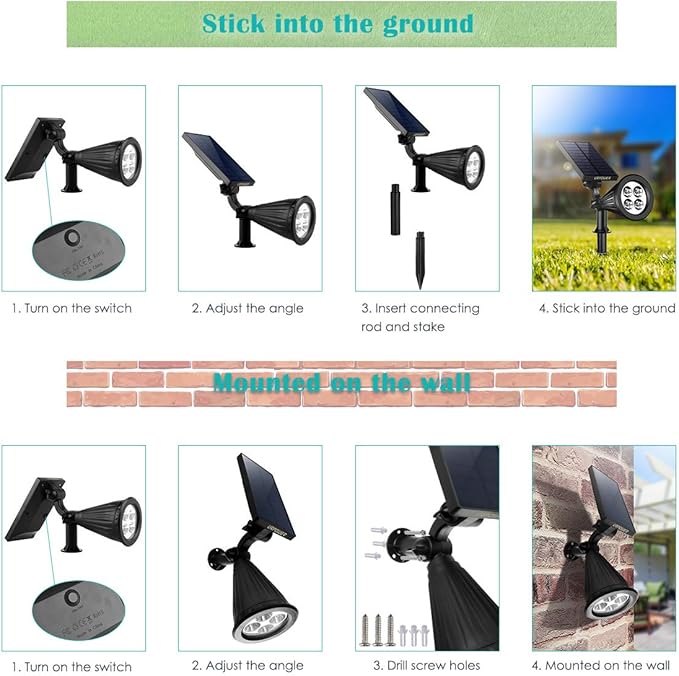 URPOWER Solar Lights Outdoor, 2-in-1 Waterproof Adjustable Solar Spotlights - Image 6