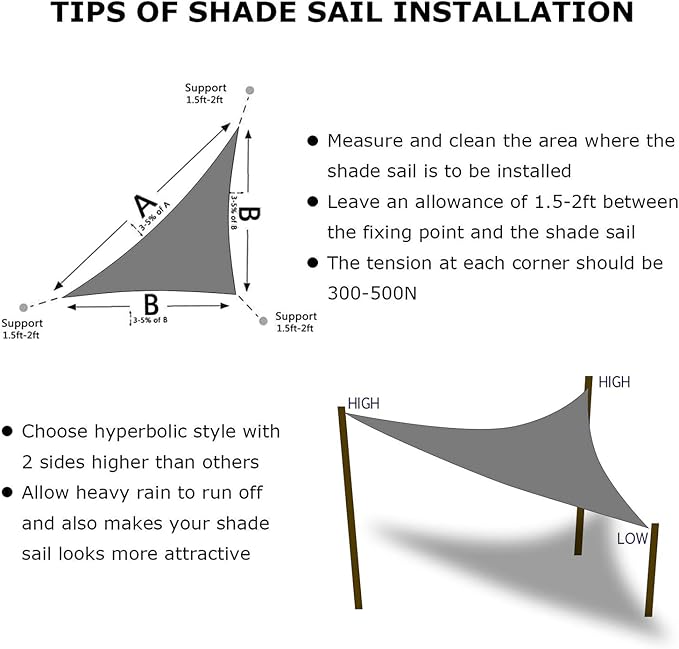 KANAGAWA Sun Shade Sail 12'x12'x17' Dark Gray Triangle UV Block Canopy Awning - Image 5