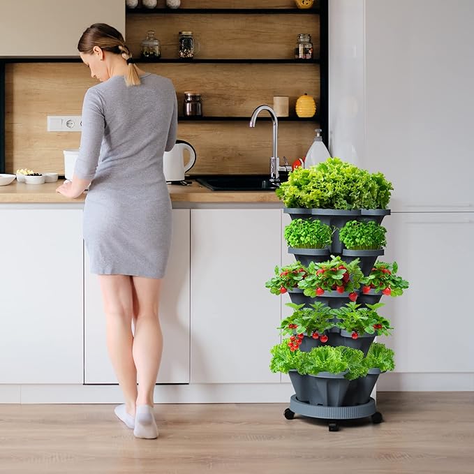 Strawberry Vertical Planters Tower Garden 3 Pack, 7 Tiered Stacking Herb - Image 6