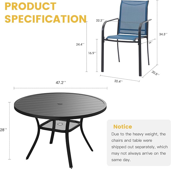 VICLLAX Patio Dining Set for 6, All Weather Metal Outdoor Furniture Set- 47" - Image 7