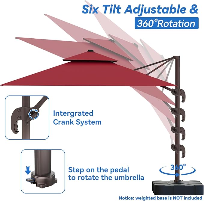 10x13FT Cantilever Outdoor Patio Umbrellas，Double Top Large Rectangle Umbrella - Image 2