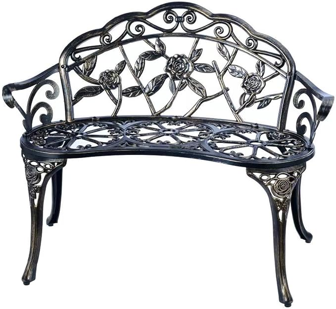 JARDIN DE CENTENNIAL Patio Garden Bench Metal Park Bench Cast Aluminum Outdoor by JARDINDECENTENNIAL