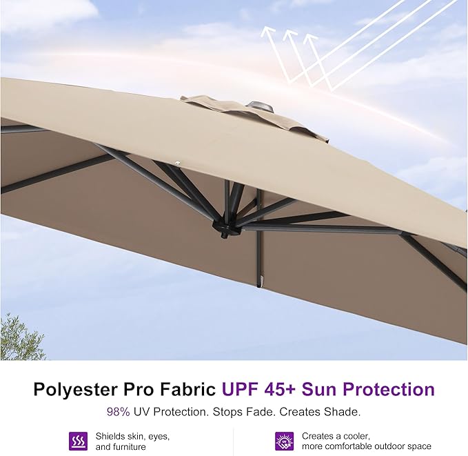 PURPLE LEAF 10 Feet Patio Umbrella Outdoor Cantilever Square Umbrella Aluminum - Image 5