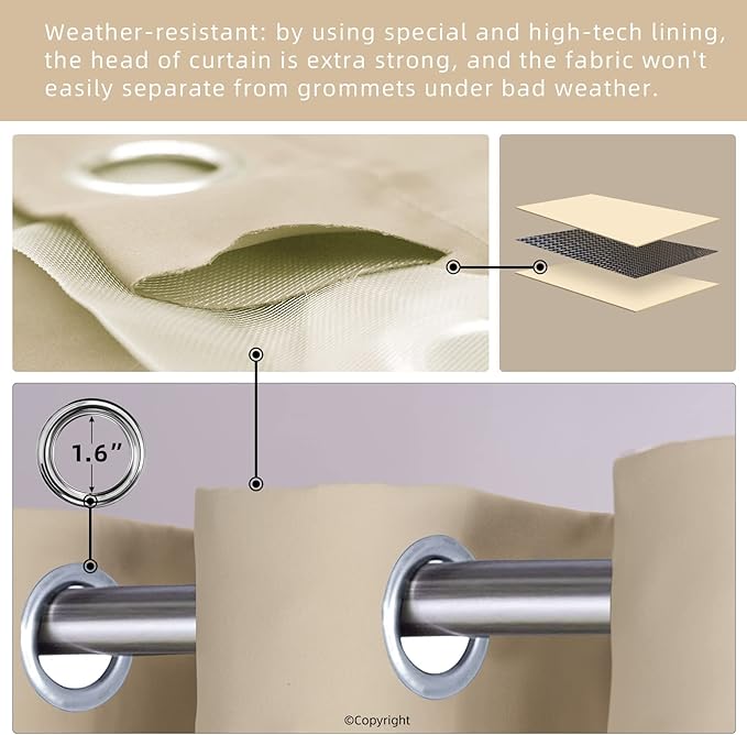 Waterproof Outdoor Curtain W84 x L120 - Image 3