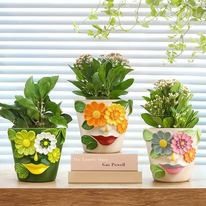 GUGUGO Abstract Face Flower Planters Colorful Unique Rainbow Head Planter - Image 5
