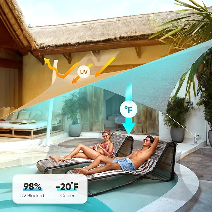 Quictent 12x16ft Rectangular Sun Shade Sail 185G HDPE Canopy 98% UV Block - Image 8