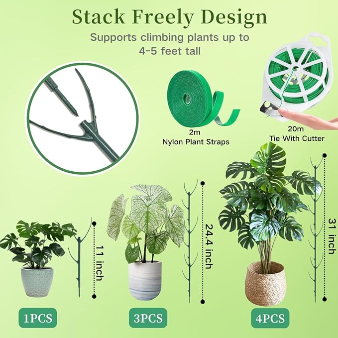 12 Pack Stackable Monstera Plant Support Stakes, 90inch Climbing Plant Sticks - Image 2