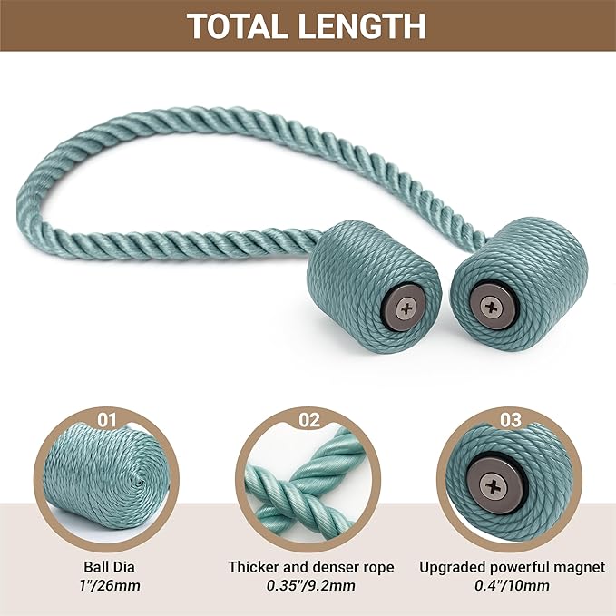 Hion Magnetic Curtain Tiebacks Gray Blue 6 Pack, Curtain Tiebacks Buckles - Image 2