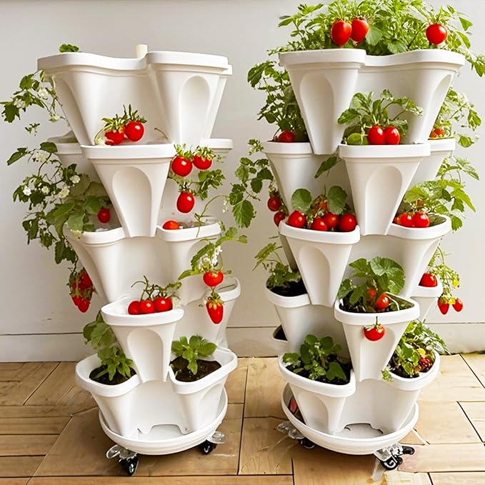 7 Tiered Strawberry Planters 2 Pack, Vertical Stackable Planter, Herb Stacking - Image 7