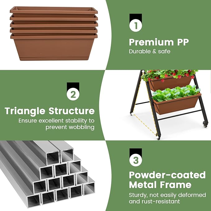 Giantex 2 Pcs Vertical Planter Raised Bed on Wheels, Elevated Garden Beds - Image 6