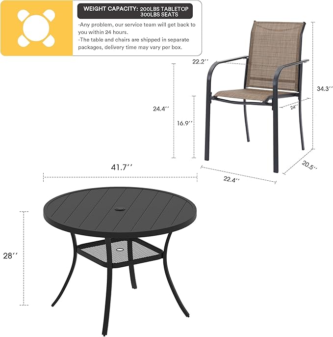 VICLLAX Patio Dining Set for 4, Outdoor Furniture Set Includes 41.2" Round - Image 2