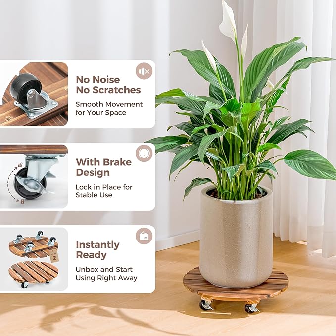 Bamworld Plant Stand Outdoor Rolling Tray Plant Caddy - Image 4