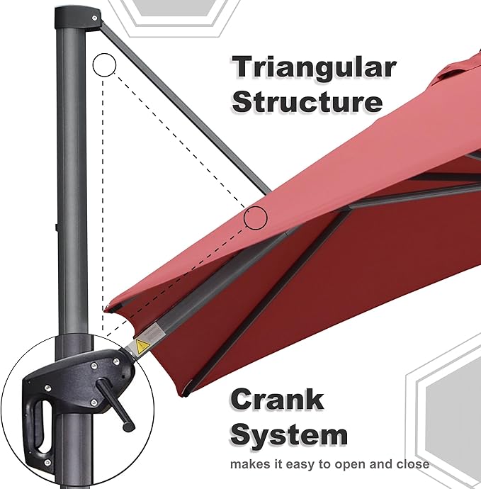 PURPLE LEAF 10' X 13' Square Cantilever Umbrella Patio Umbrella - Image 6