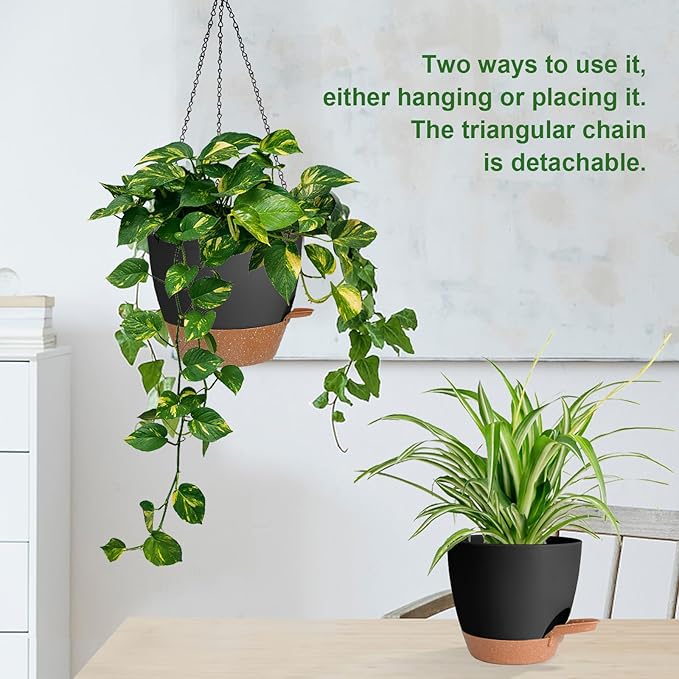 10/9/8 Inch Hanging Planter for Indoor Outdoor Plants, 3 Pack Self-Watering - Image 5