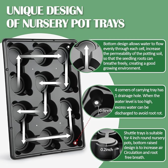4 Inch Plastic Plant Pots 60 Pcs and 12 Cell Nursery Pots Trays 5 Pcs, Thick - Image 3