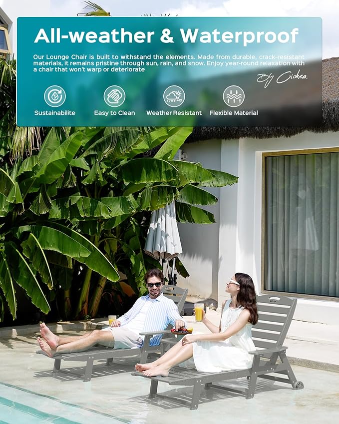 Outdoor Lounge Chair Set of 4, All Weather Patio Chaise Lounge Chairs - Image 8