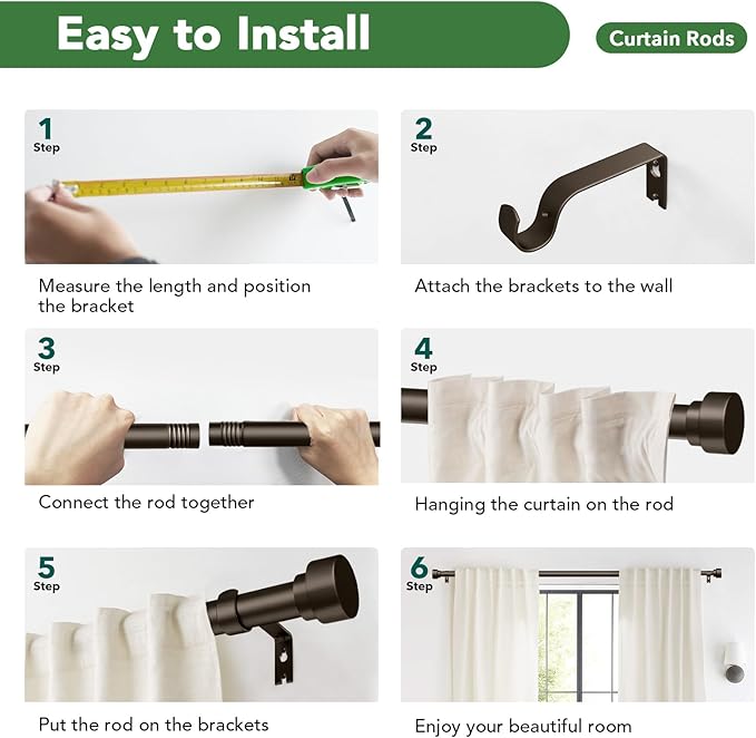Curtain Rods for Windows 32 to 240, 1 Inch Adjustable Heavy Duty Long Window - Image 9