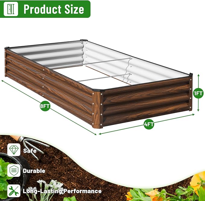 SnugNiture Galvanized Raised Garden Bed 8x4x1FT Outdoor Large Metal Planter Box - Image 2