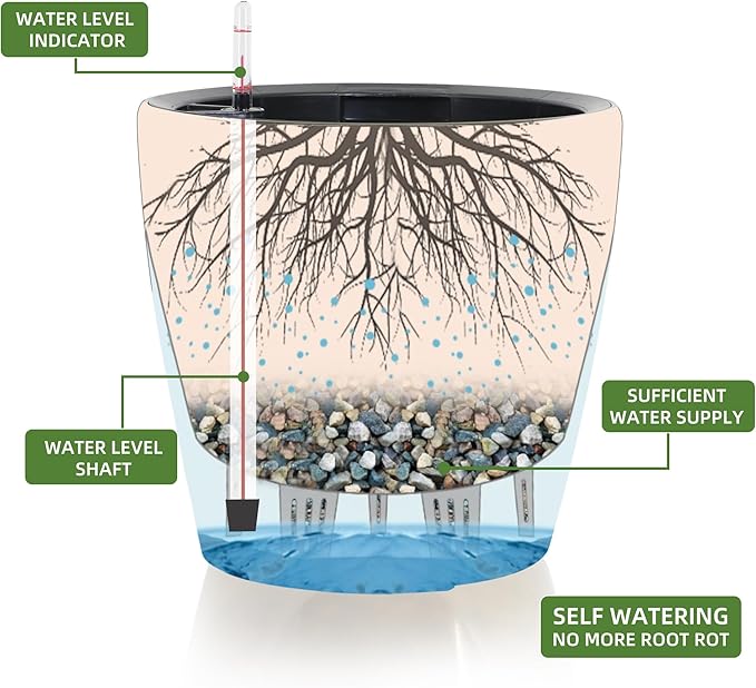 Dexceder 11x10 Inches Self Watering Planter Indoor Outdoor, Inner Pot Design - Image 2