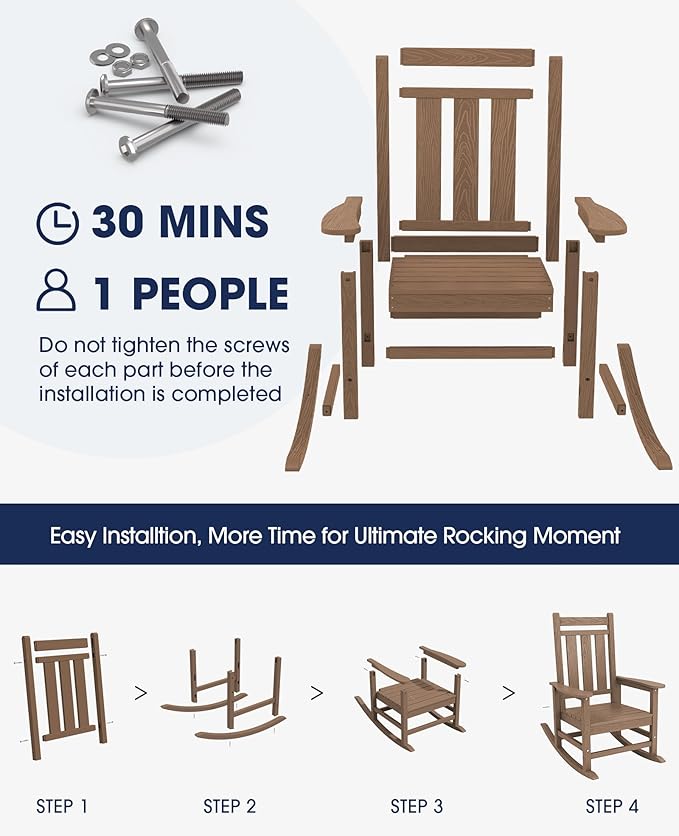 KINGYES Oversized Outdoor Rocking Chair, All-Weather Patio Rocking Chairs - Image 6