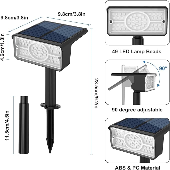 T-SUN Green Solar Spot Lights Outdoor 4 Pack, 49 LED 2 Lighting Modes, IP65 - Image 6