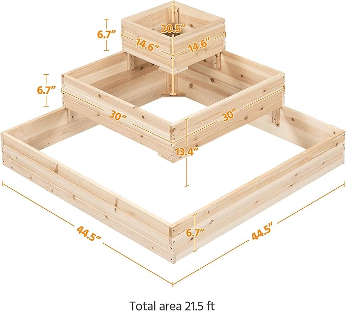 Yaheetech 3 Tier Wooden Raised Garden Bed 44.5'' L×44.5″ W×20.5″ H - Image 3