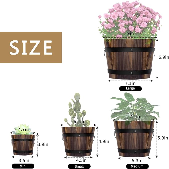 Adnee 4 Pack Wooden Whiskey Barrel Planters - Image 2