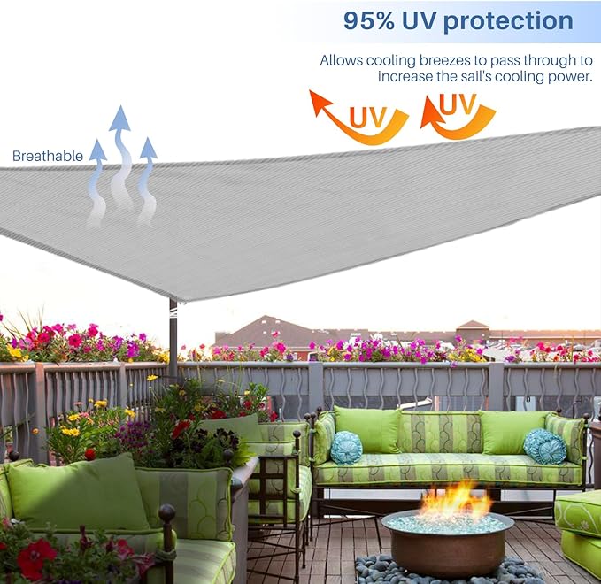 E&K Sunrise 12' x 12' x 12' Sun Shade Sail Triangle Canopy Shade Cover UV Block - Image 5