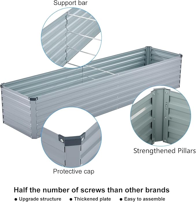 2 Pack 6x1.5x1FT Galvanized Raised Garden Bed Kit, Outdoor Metal Planter Box - Image 5