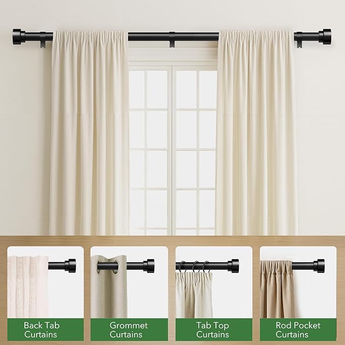 Time Forest Black Curtain Rods for Windows 28 to 48 Inch, 1 Inch Diameter - Image 5