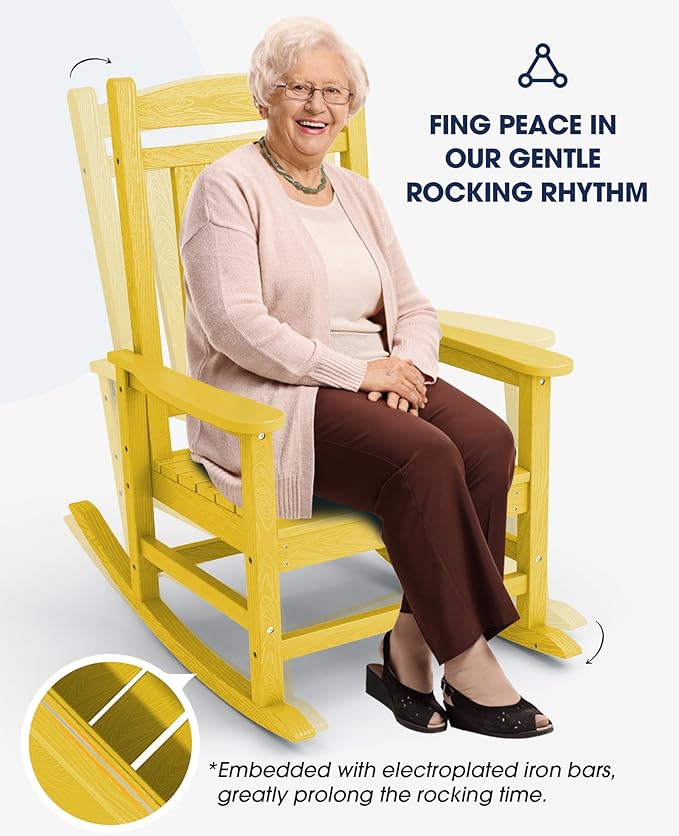 KINGYES Outdoor Rocking Chair Set of 2, High Density Polyethylene Patio Rocking - Image 6