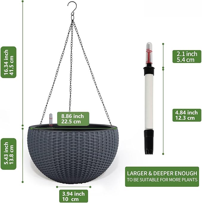 Dexceder 9 Inch Self Watering Hanging Planters Indoor Outdoor, Thickened - Image 3