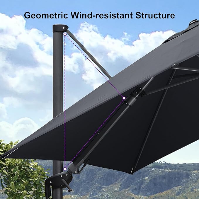 PURPLE LEAF 8.8' X 8.8' Left-right Tilt Patio Umbrella Outdoor Cantilever - Image 9