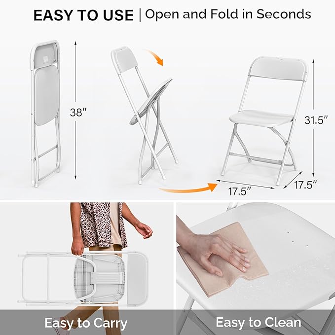 VINGLI 1 Pack White Plastic Folding Chair, Indoor Outdoor Portable Stackable - Image 3