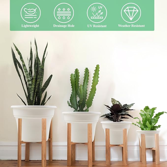 13 Inch Plastic-Flower-Pot-for-Indoor-Plants, 4 Pack Large Outdoor Planter Pot - Image 3