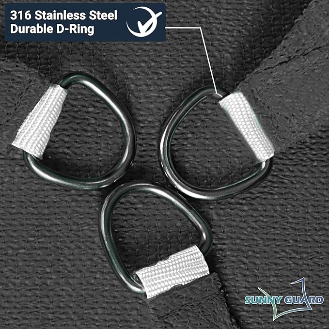 SUNNY GUARD Custom Size 16'x16' Graphite Grey Sun Shade Sail Rectangle UV Block - Image 6