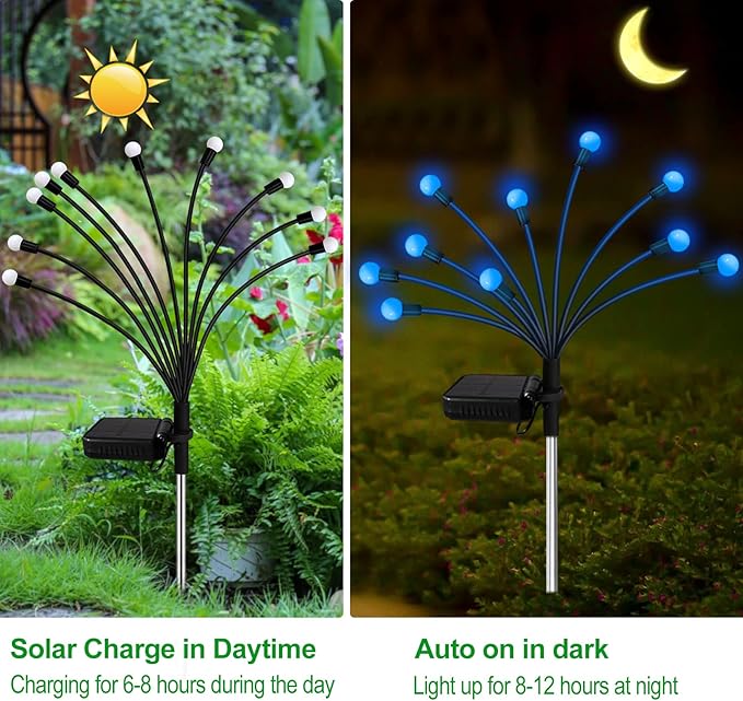 Kohlrabi Solar Garden Lights Outdoor, 4 Pack 40 LED Solar Blue Firefly Lights - Image 3