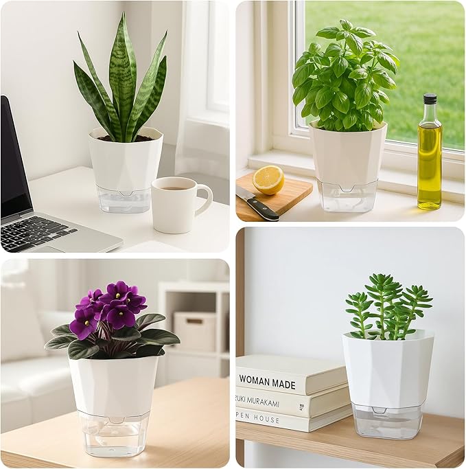 10 Pack Self Watering Pots for Indoor Plants, 6.7 Inches Self Watering Planters - Image 7