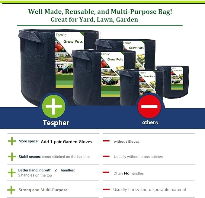 3-Pack 50 Gallon Thickened Plant Grow Bags Large Heavy Duty Fabric Plant Pots - Image 7