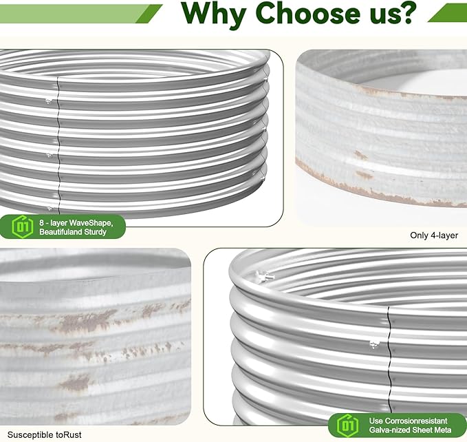 4 Pack 2x2FT Round Raised Beds for Gardening, Corrugated Galvanized Steel - Image 3